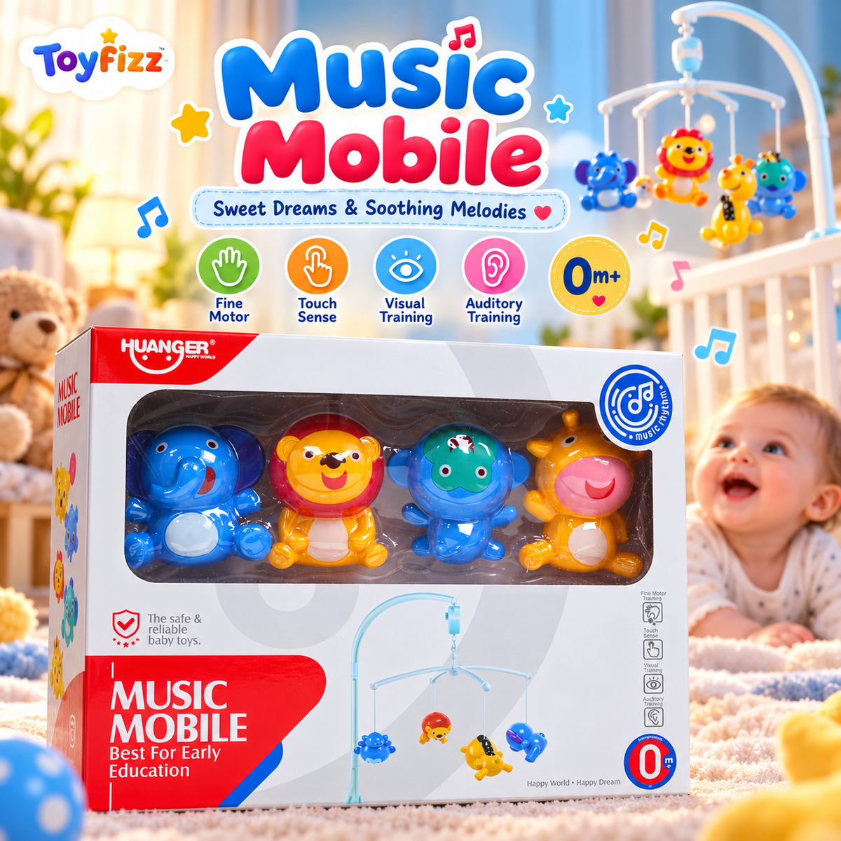 Huanger Musical Baby Mobile with Hanging Animals - Ages 0M+