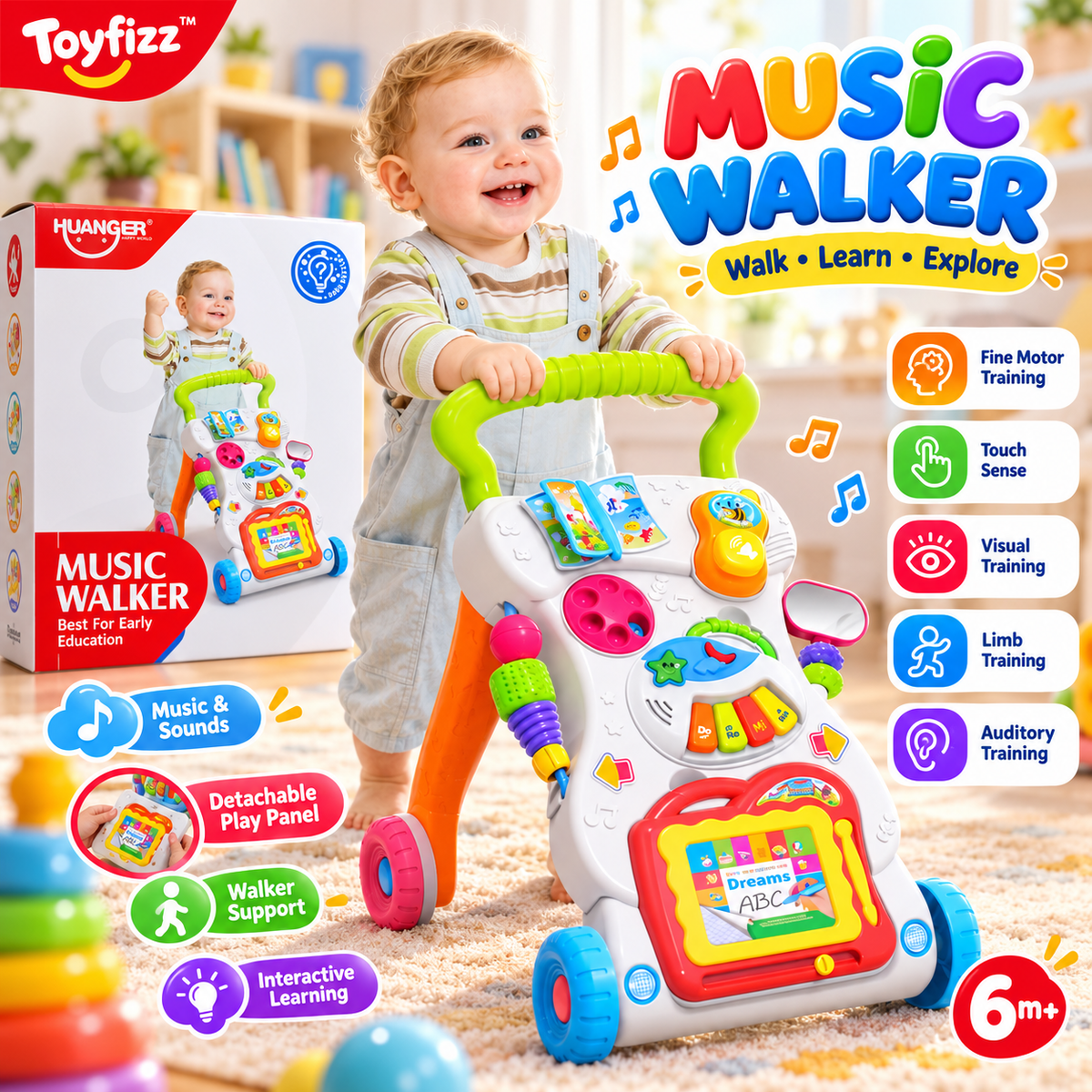 Huanger Musical Baby Walker - Ages 6M+
