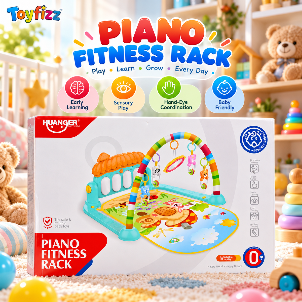 Huanger Musical Piano Fitness Play Gym - Ages 0M+