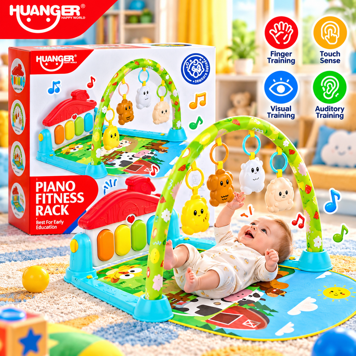 Huanger Musical Piano Fitness Play Gym - Ages 0M+