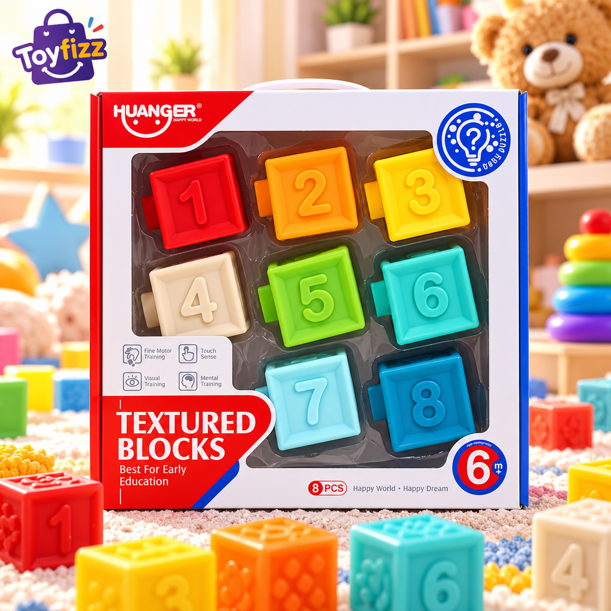 Huanger Numbered Textured Blocks - 8 Piece Set - Ages 6M+