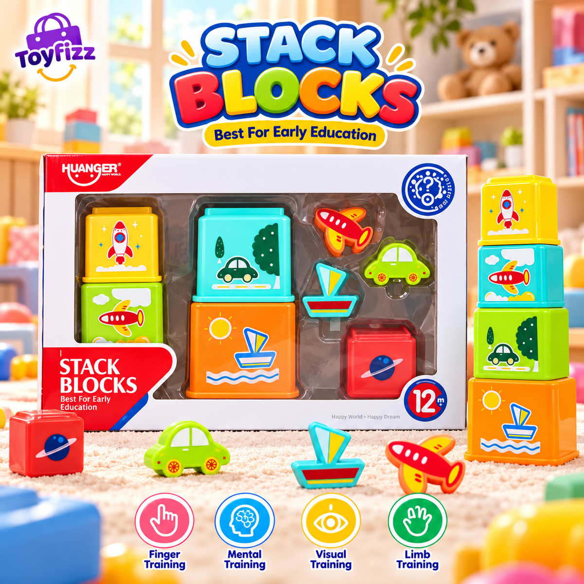 Huanger Picture Stacking Blocks - Ages 12M+