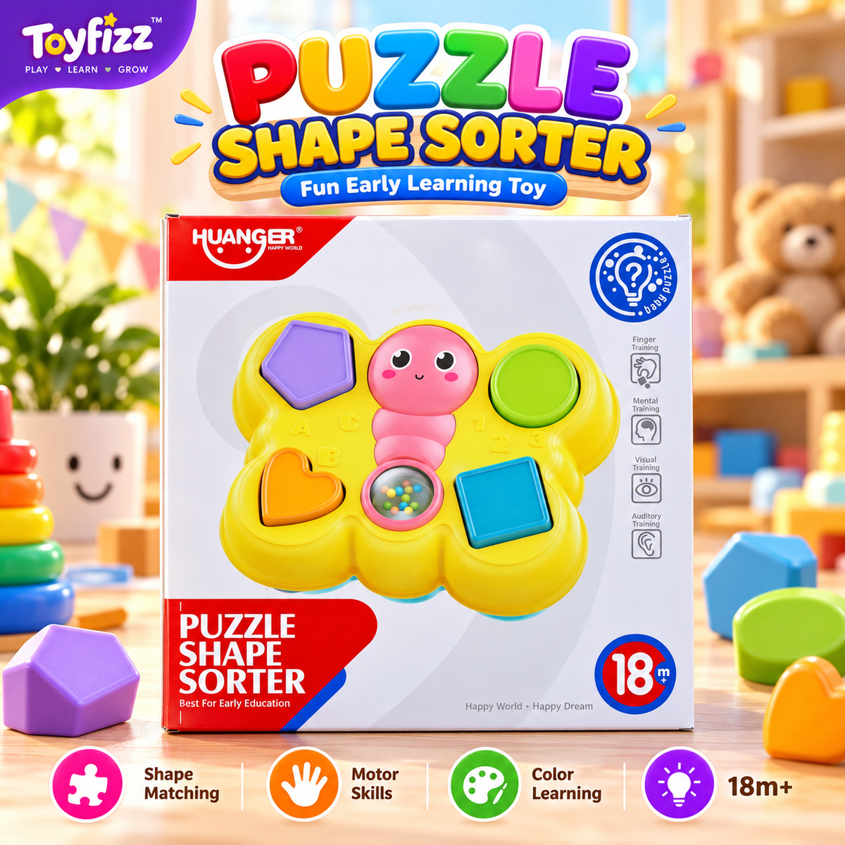 Huanger Puzzle Shape Sorter - Ages 18M+