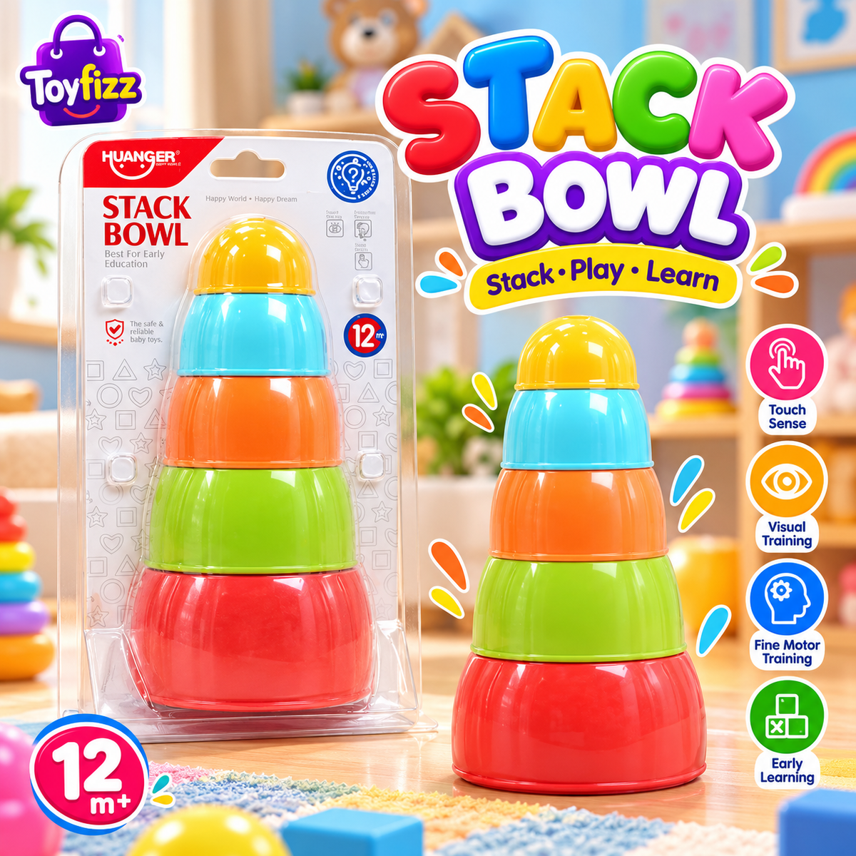 Huanger Rainbow Stacking Bowls - Ages 12M+