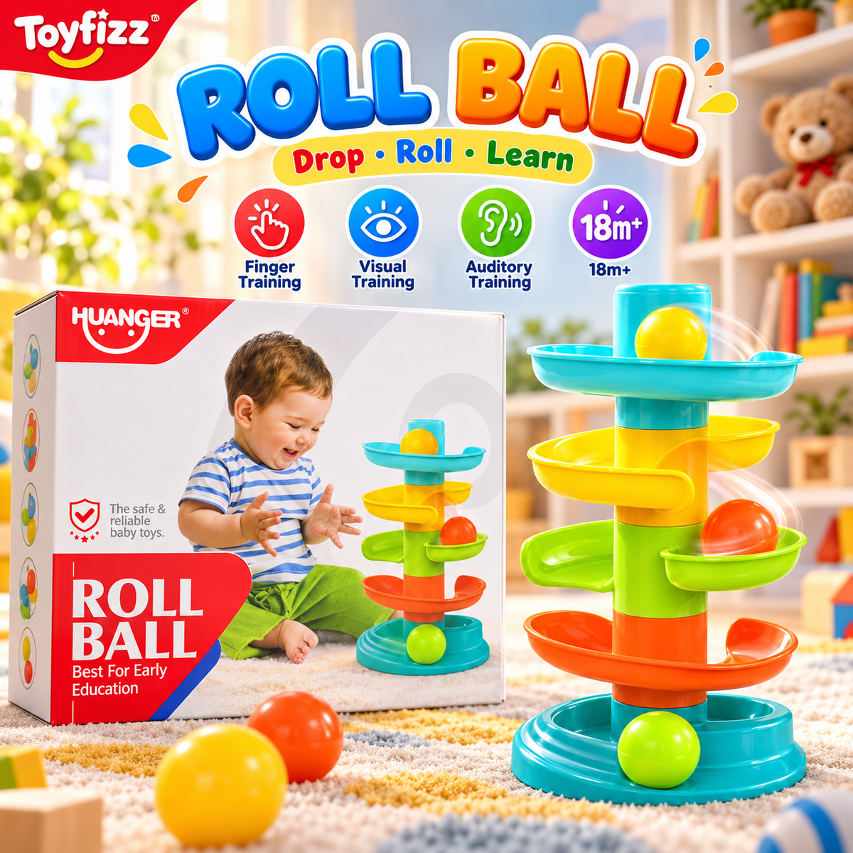 Huanger Rolling Ball Tower with Animal Top - Ages 18M+