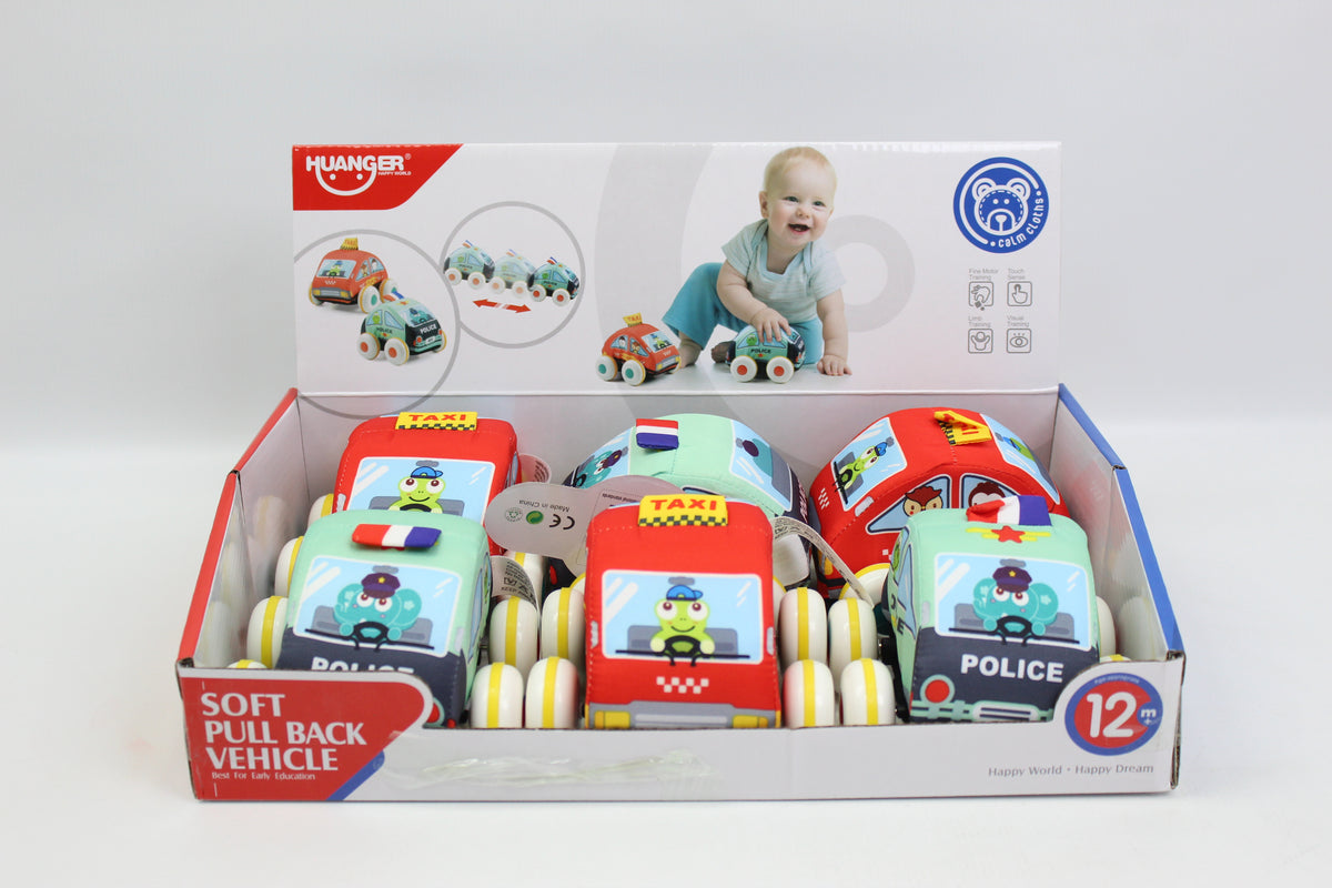 Huanger Soft Pull-Back Toy Cars - 6 Piece Set - Ages 12M+