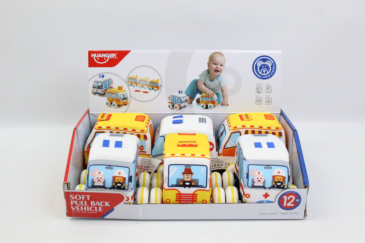 Huanger Soft Pull-Back Toy Vehicles - 6 Piece Set - Ages 12M+