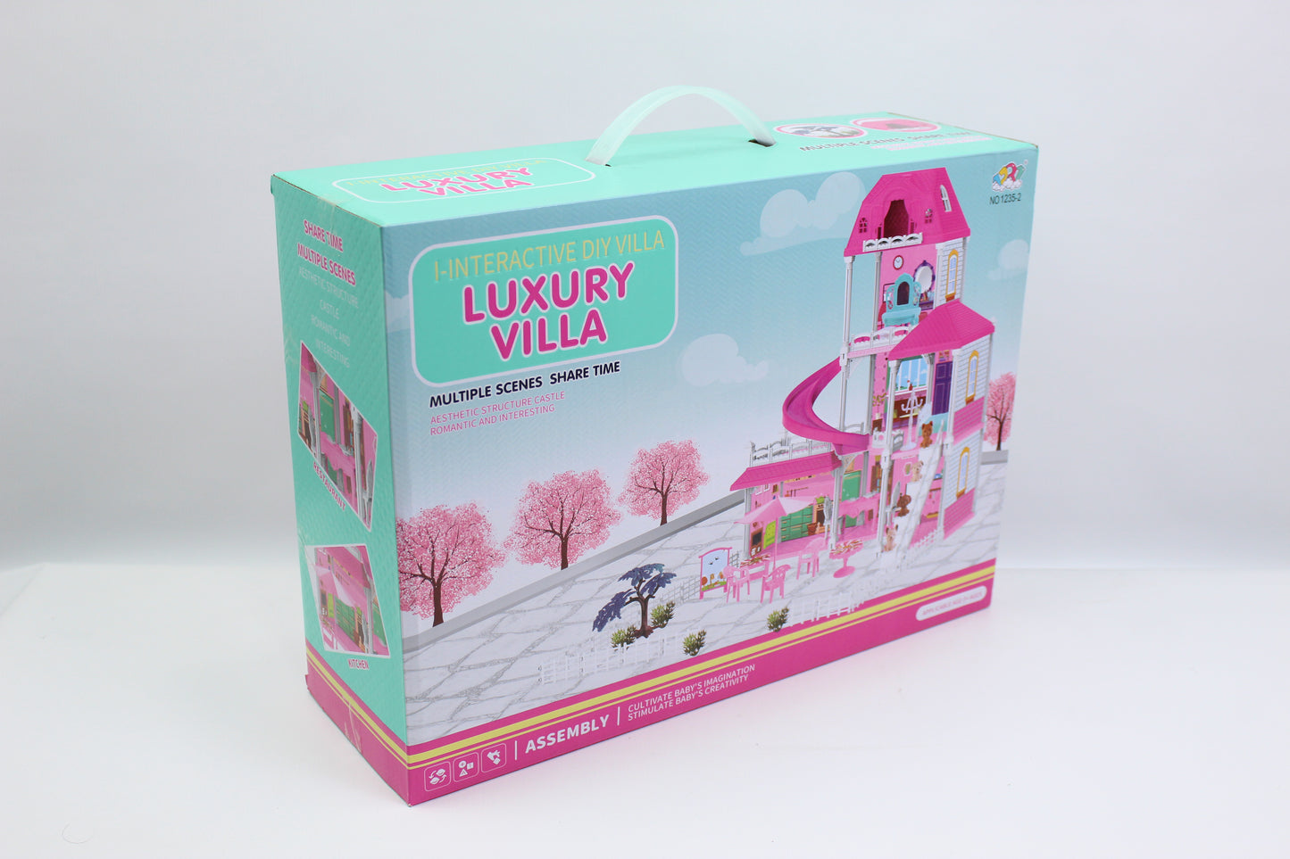 Interactive DIY Luxury Villa Dollhouse with Spiral Slide - Ages 3+