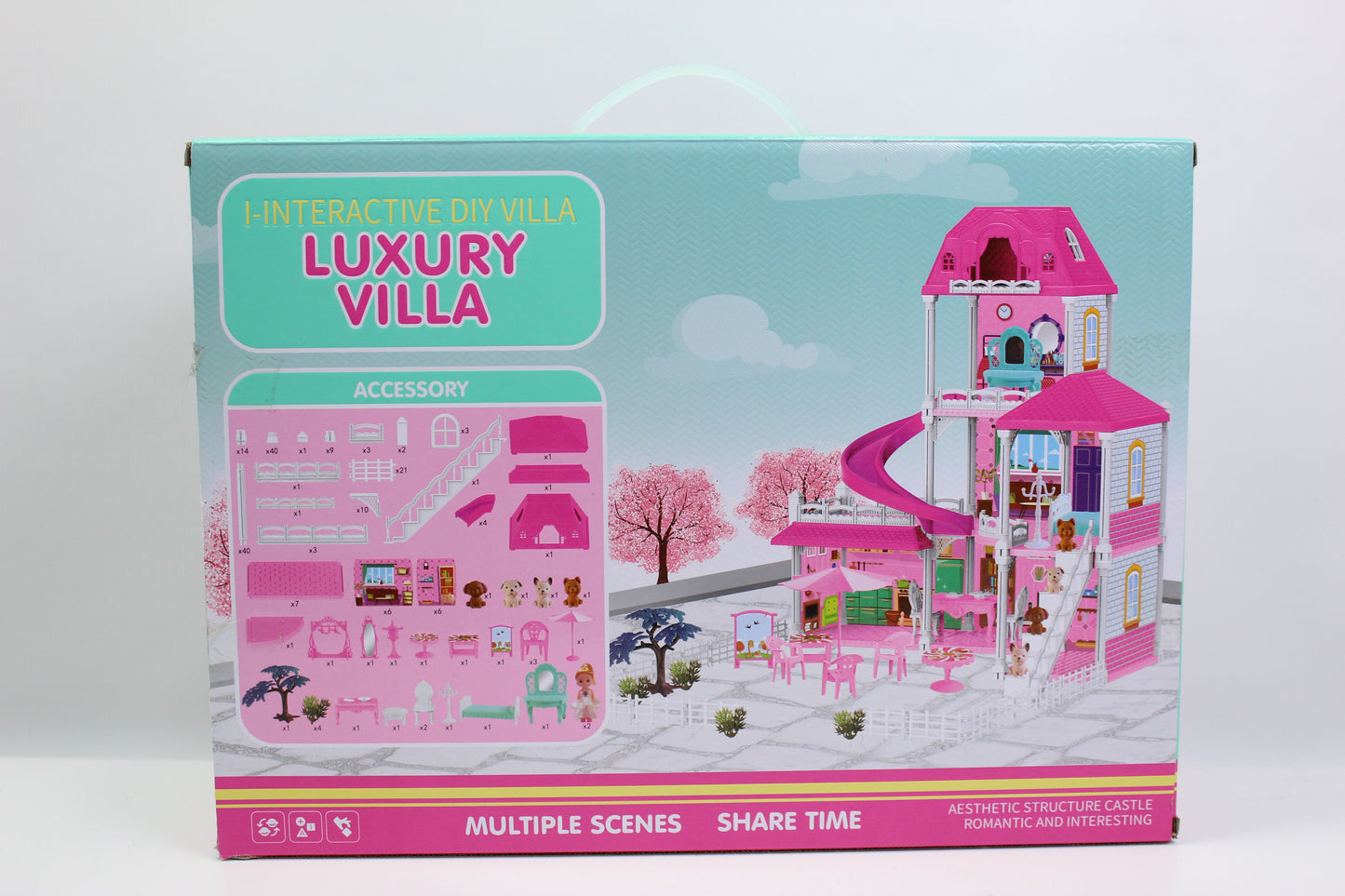 Interactive DIY Luxury Villa Dollhouse with Spiral Slide - Ages 3+