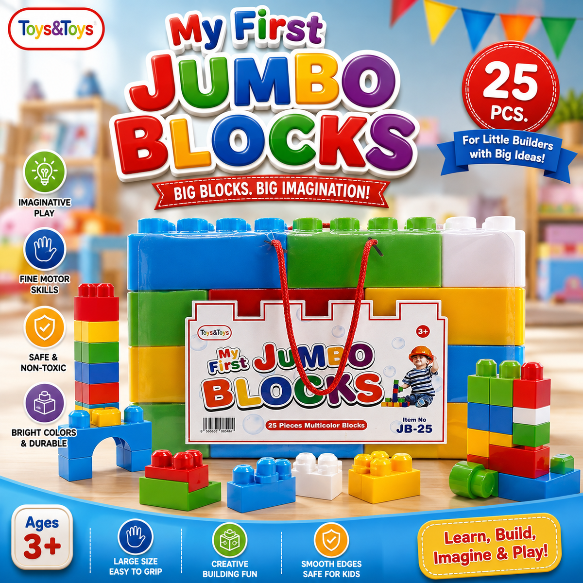 Jumbo Blocks 25 Piece Building Blocks Set | Toys & Toys