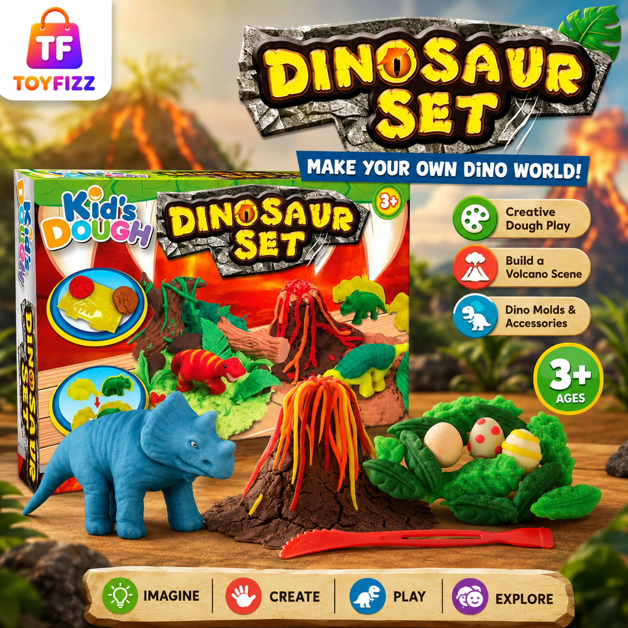 Kid Dough Dinosaur Modeling Dough Set - Ages 3+