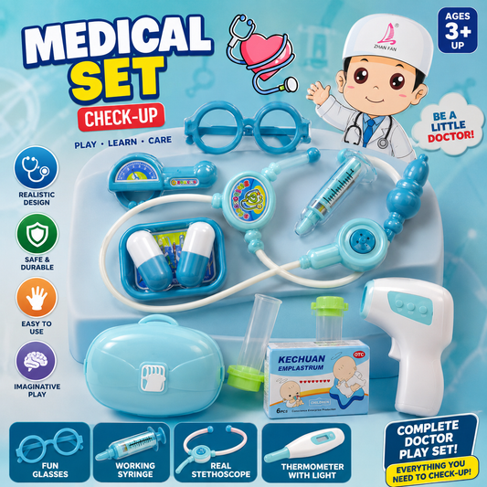 Kids Doctor Playset with Medical Tools - Blue - Ages 3+