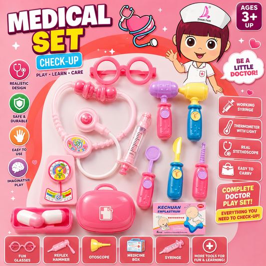 Kids Doctor Playset with Medical Tools - Pink - Ages 3+