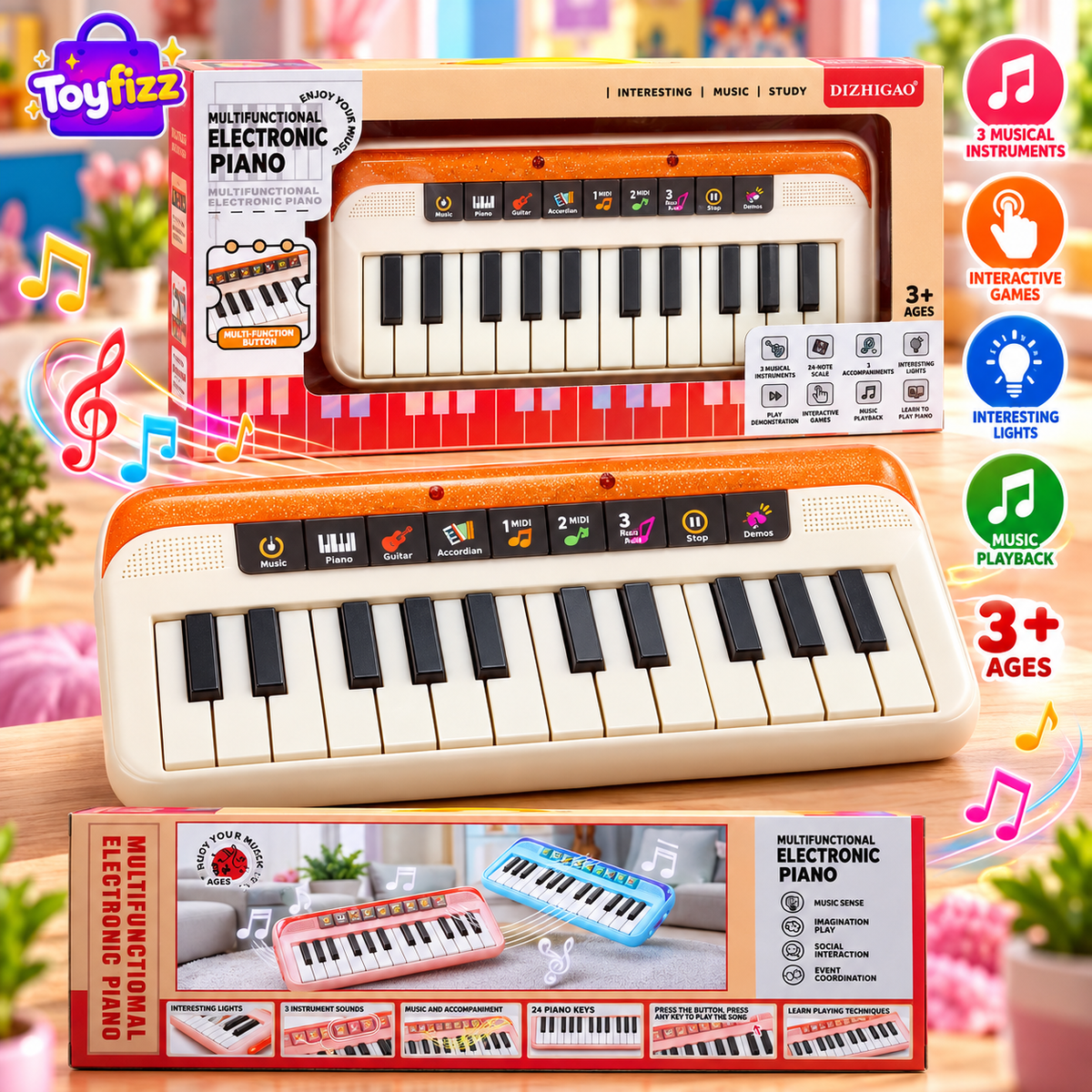 Kids Musical Piano Keyboard - 24 Keys - Ages 3+