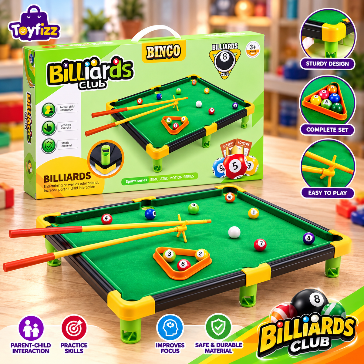 Kids Tabletop Billiards and Snooker Game Set