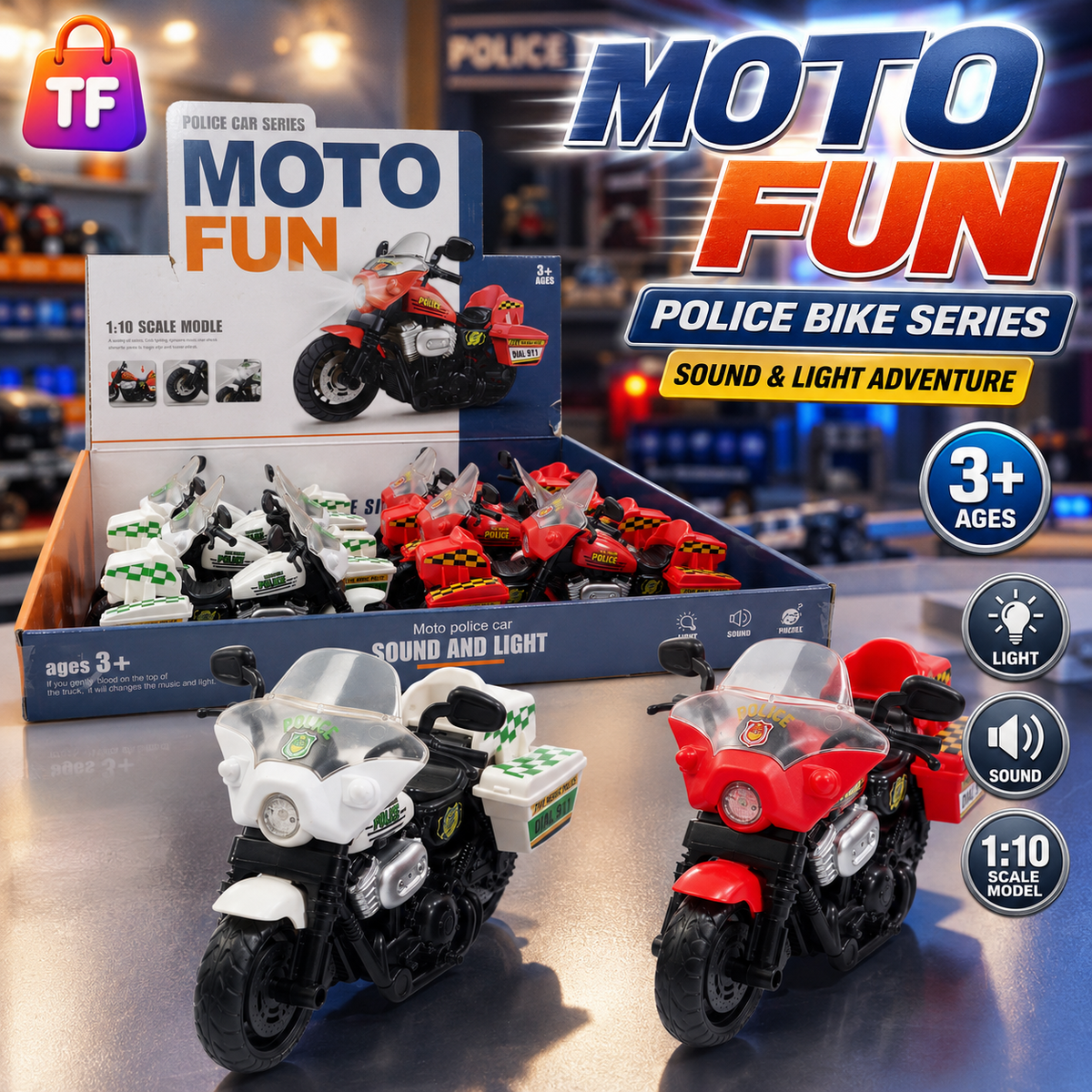 Light & Sound Police Motorbike - Assorted Colors - Ages 3+