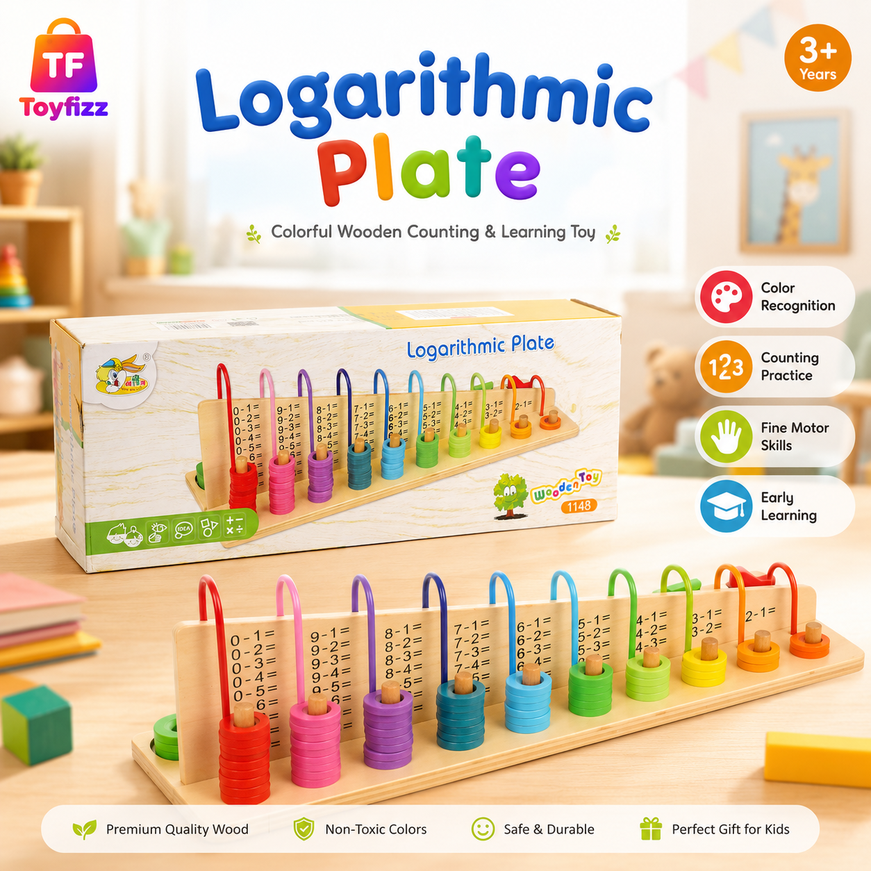 Logarithmic Plate Wooden Multiplication Learning Board