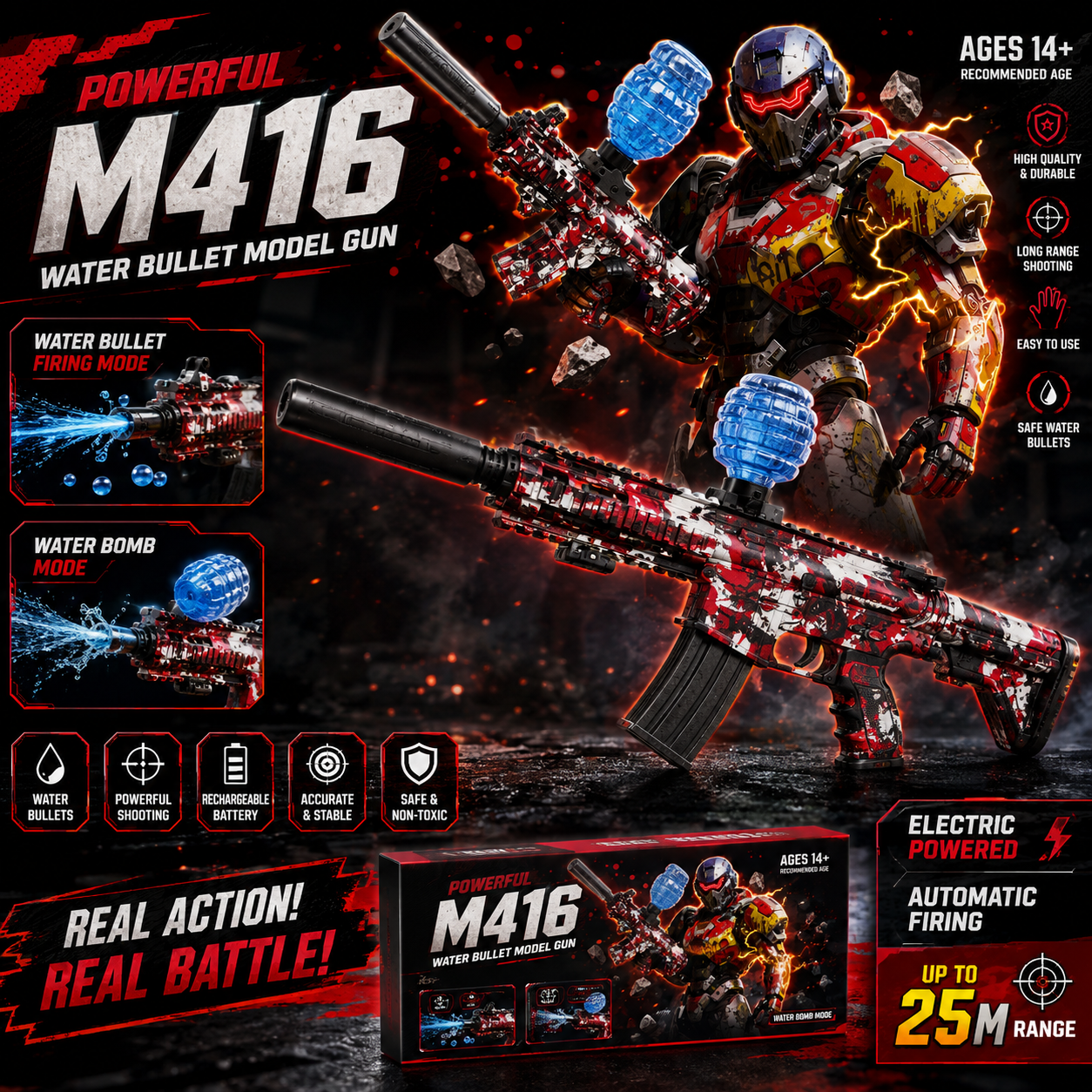 M416 Gel Ball Blaster with USB Charging - Ages 14+