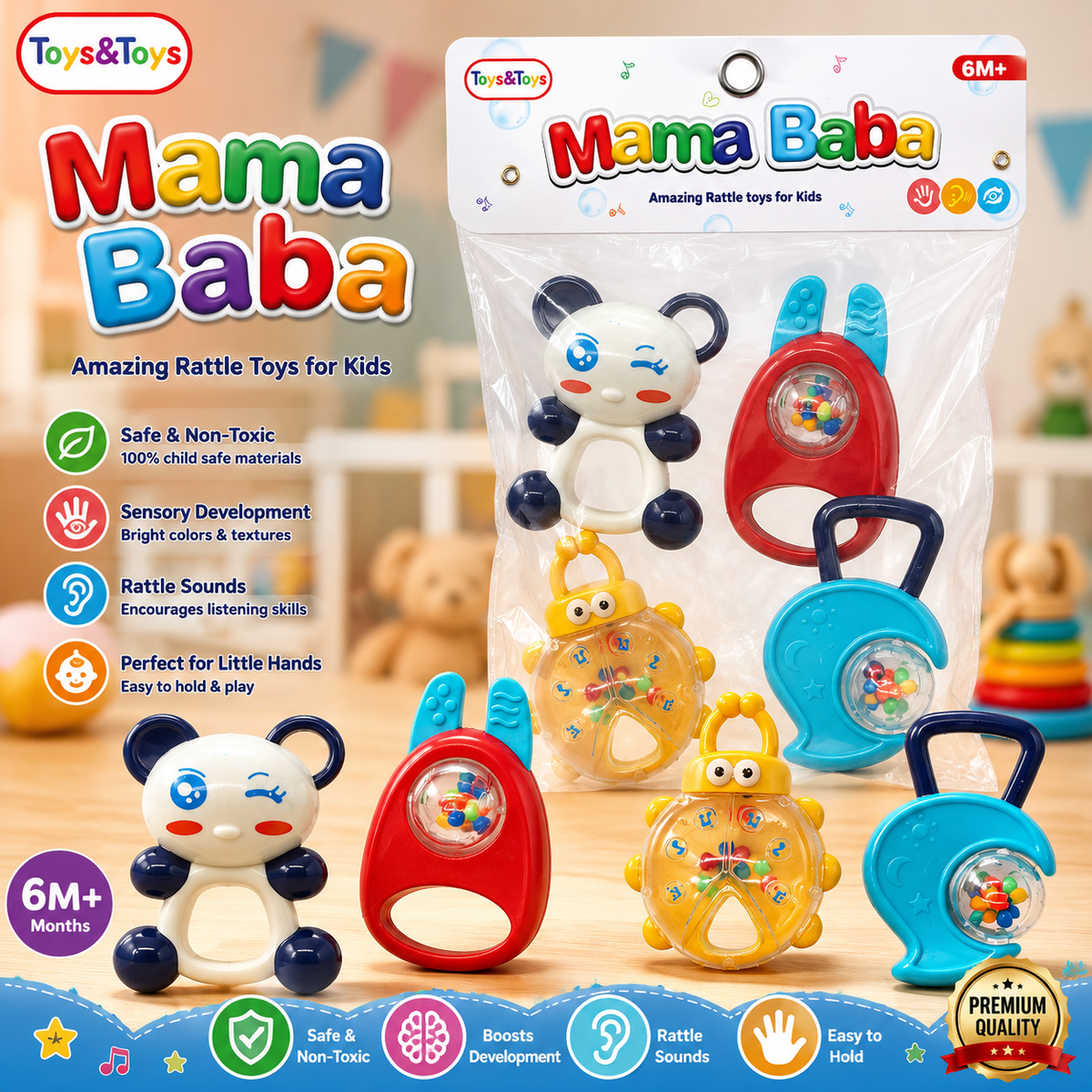 MamaBaba 4 Piece Baby Rattle Set | Toys & Toys