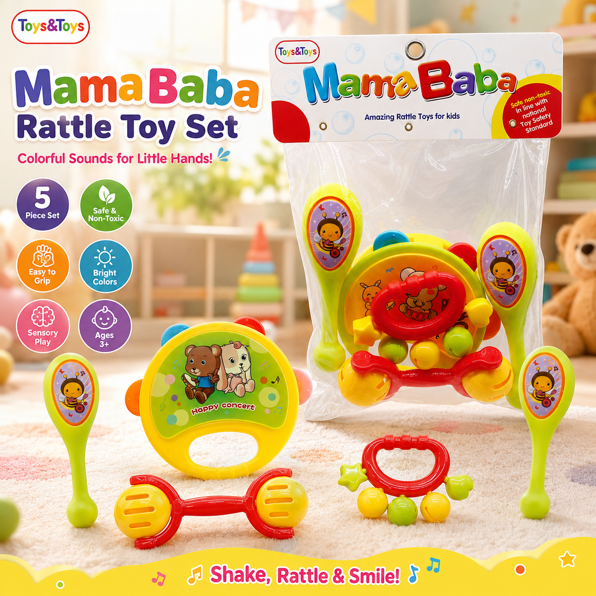 MamaBaba 5 Piece Baby Rattle Set | Toys & Toys
