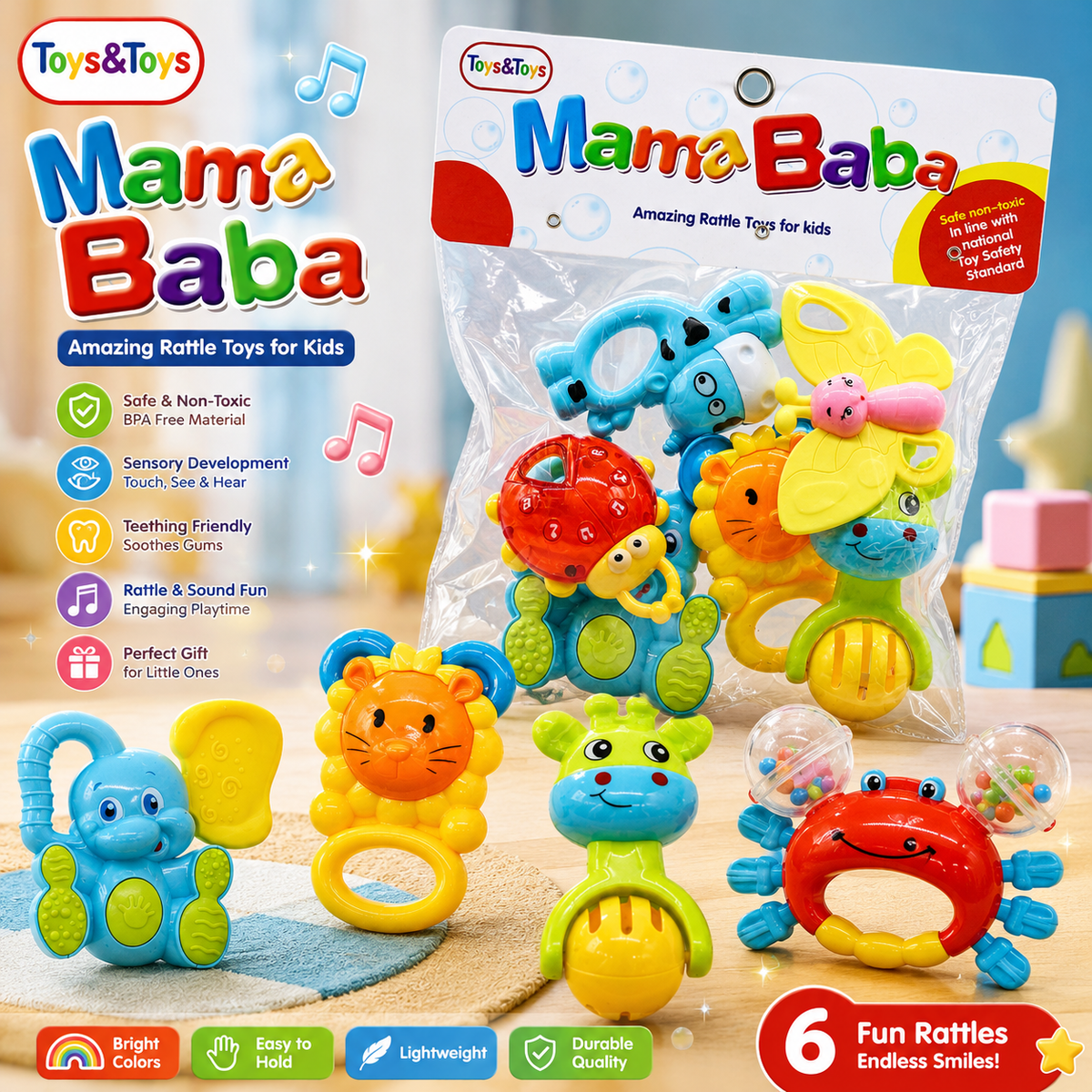 MamaBaba 6 Piece Baby Rattle Set | Toys & Toys