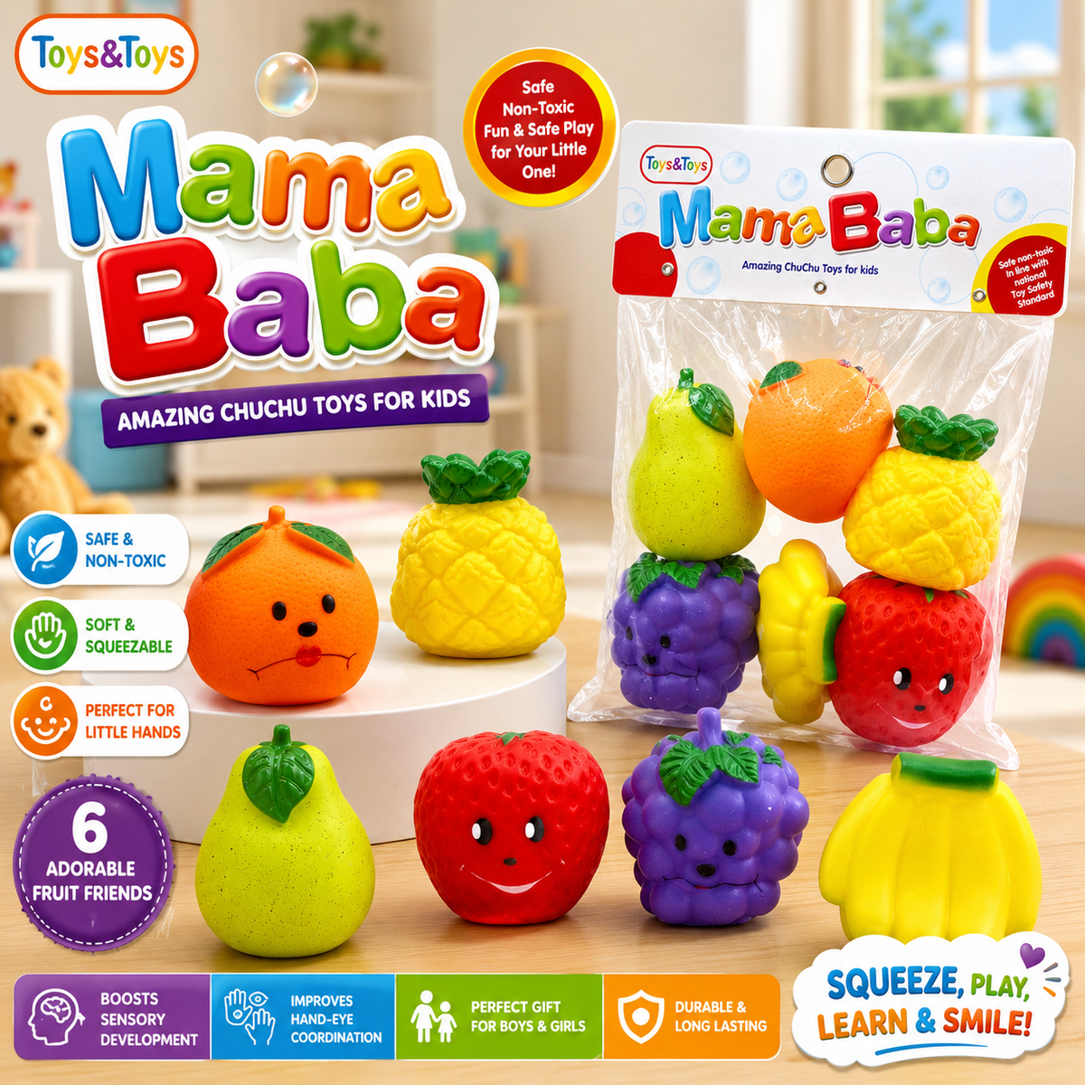 MamaBaba 6 Piece Fruit Baby Toy Set | Toys & Toys