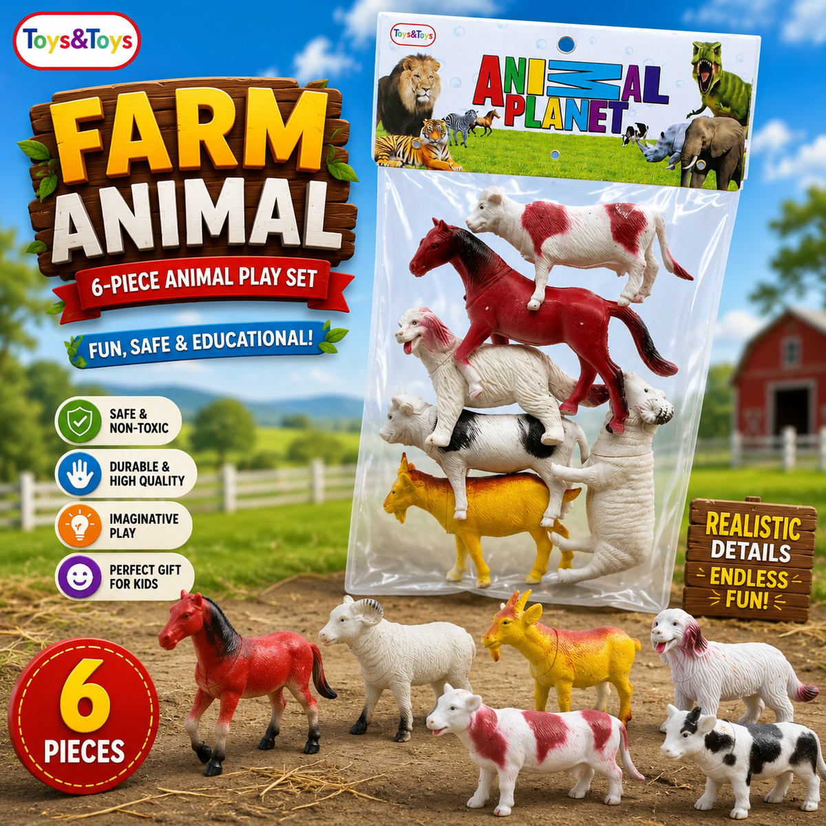 MamaBaba 6 Piece PVC Animal Baby Toy Set | Toys & Toys