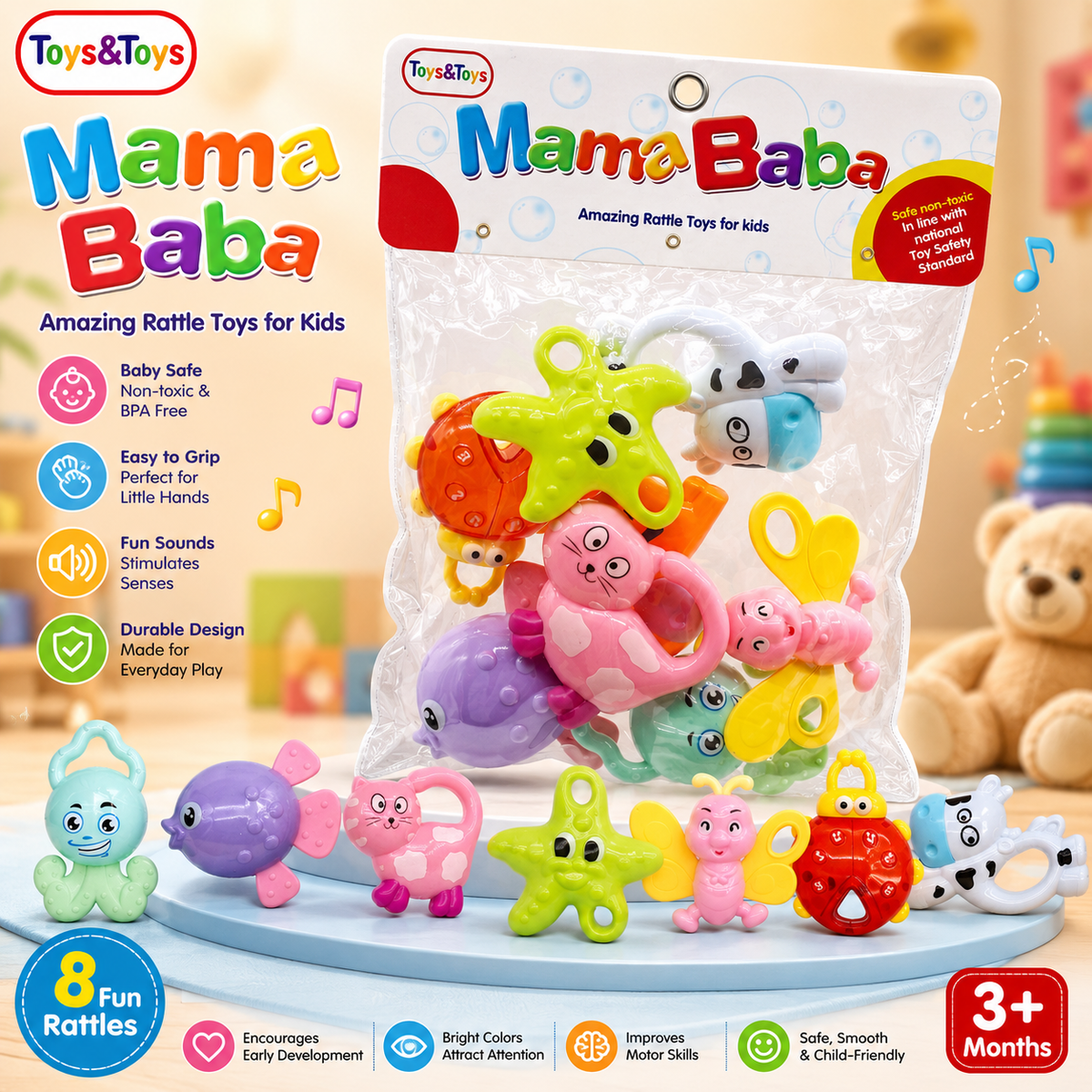 MamaBaba 8 Piece Baby Rattle Set | Toys & Toys