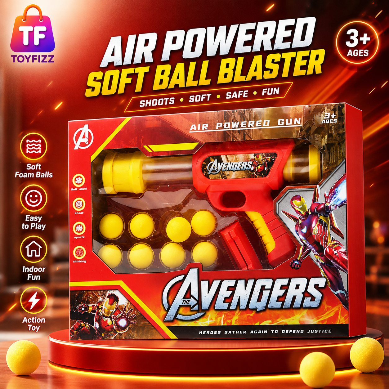 Marvel Iron Man Air-Powered Ball Blaster - Ages 3+
