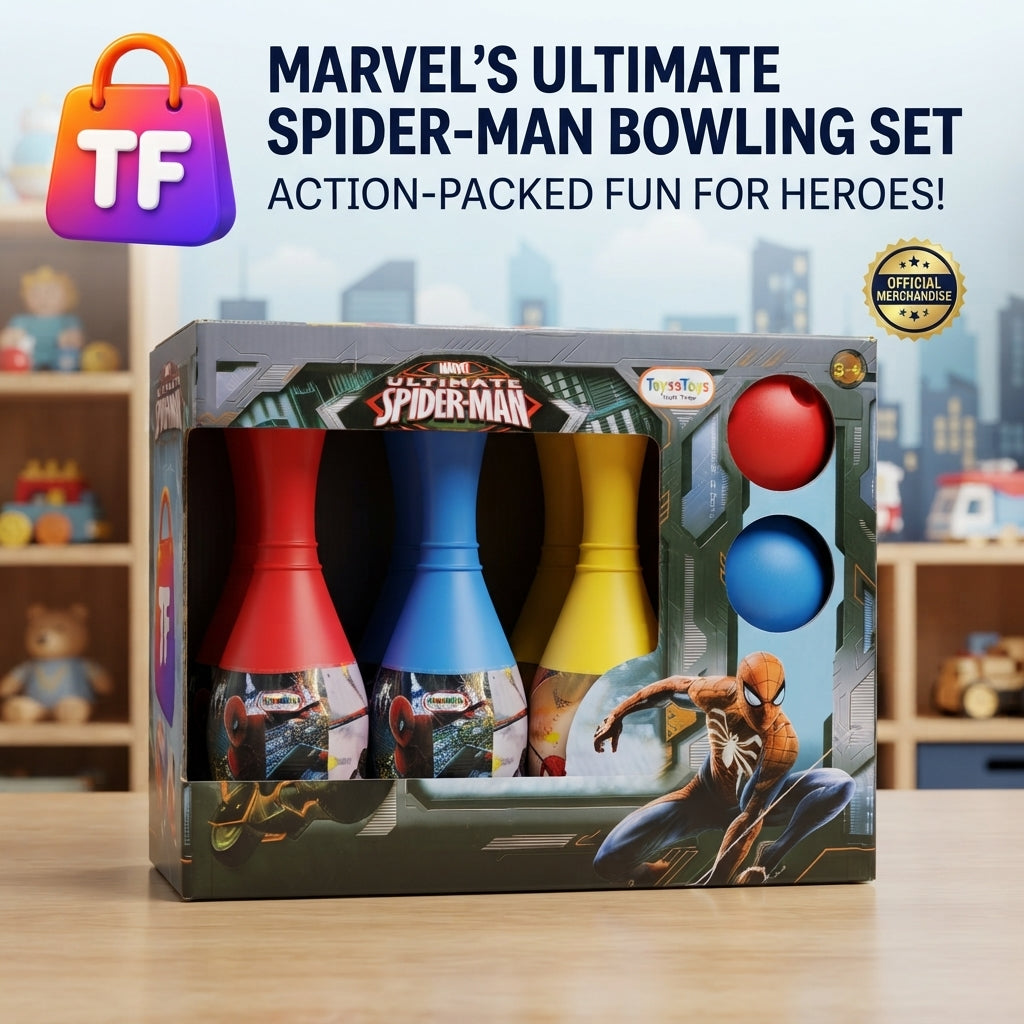 Marvel Spider-Man Kids Bowling Set with 3 Pins & 2 Balls – Indoor Outdoor Toy