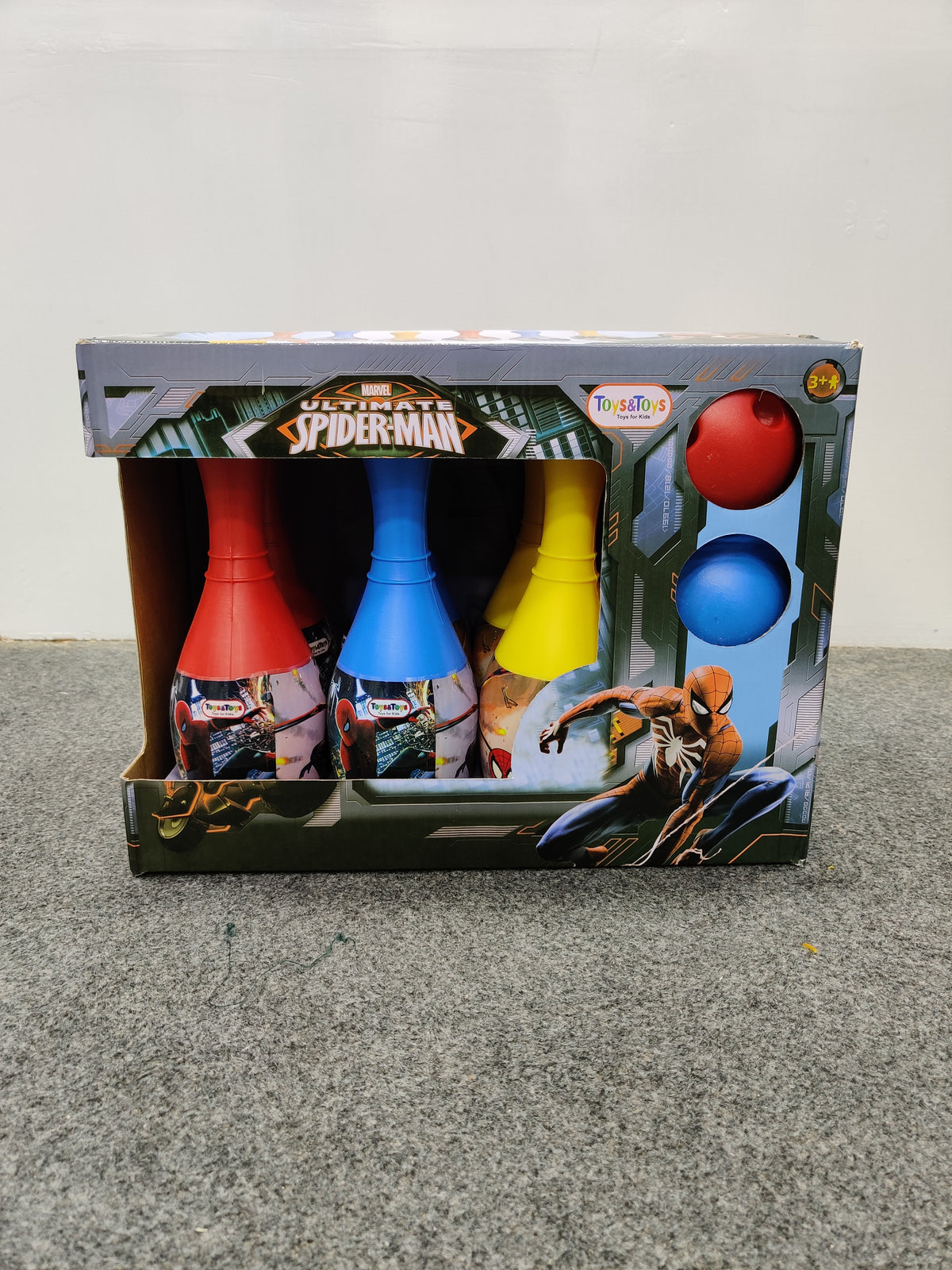 Marvel Spider-Man Kids Bowling Set with 3 Pins & 2 Balls – Indoor Outdoor Toy