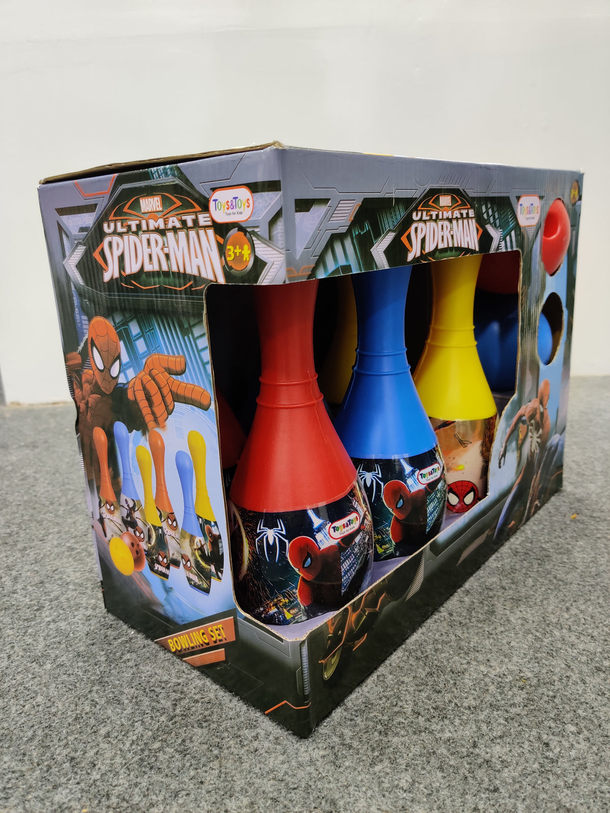 Marvel Spider-Man Kids Bowling Set with 3 Pins & 2 Balls – Indoor Outdoor Toy