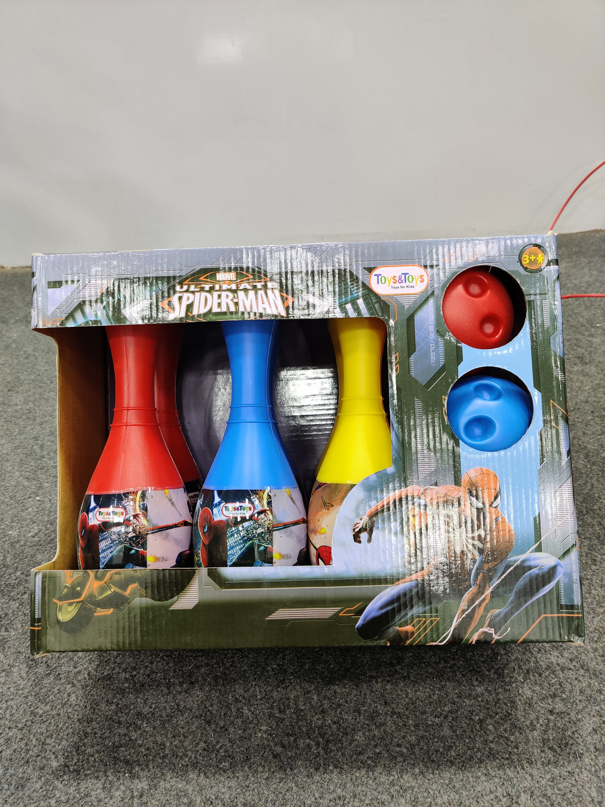 Marvel Spider-Man Kids Bowling Set with 3 Pins & 2 Balls – Indoor Outdoor Toy