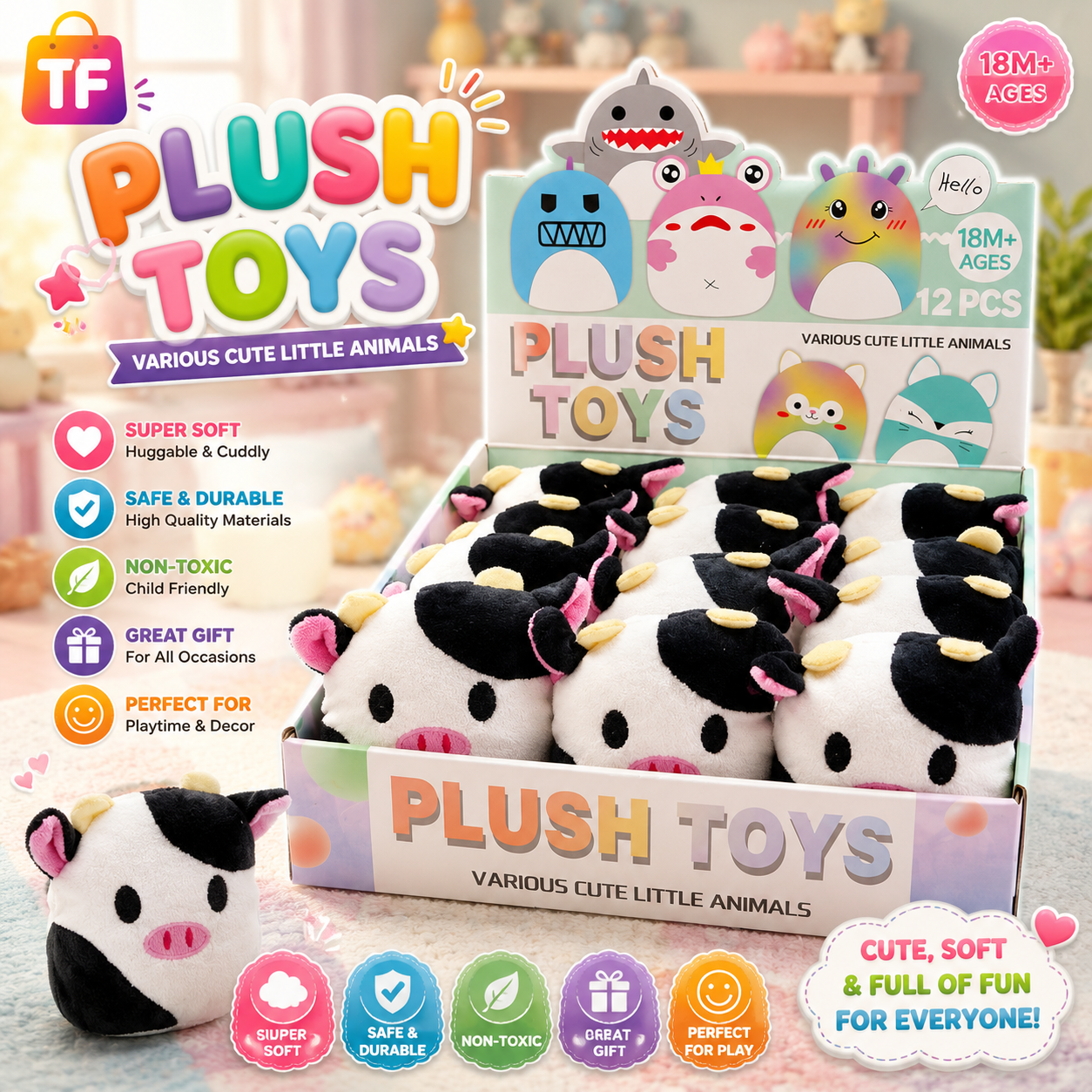 Mini Plush Cow Toy - Ages 18M+