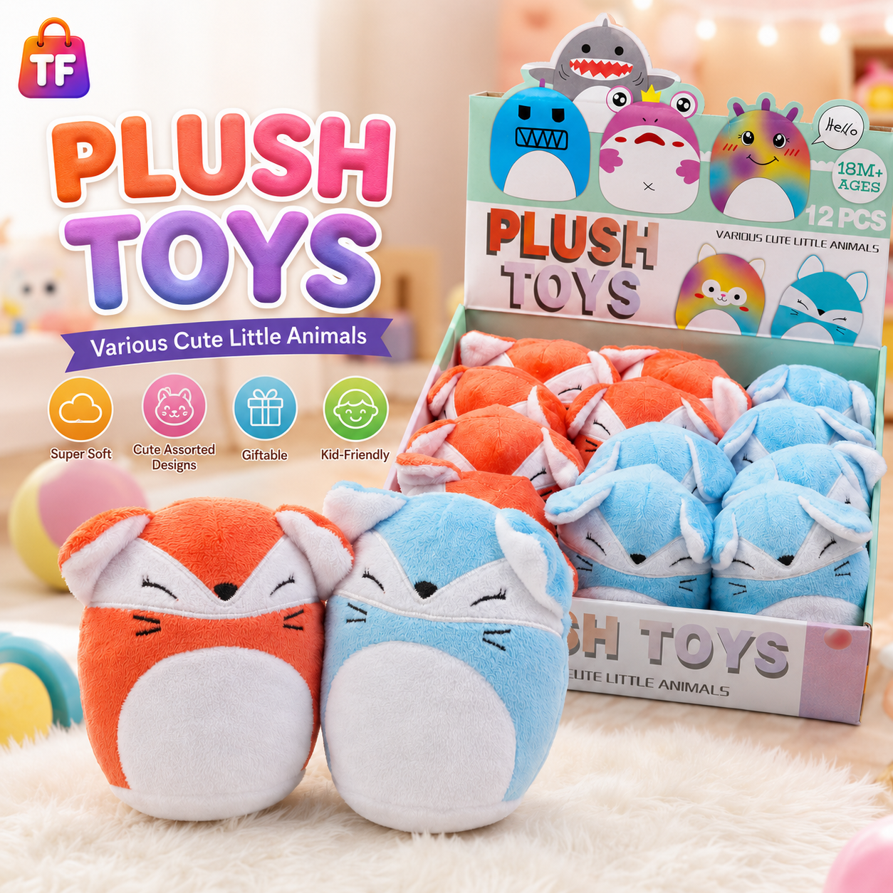 Mini Animal Plush Toy - Assorted Colors - Ages 18M+