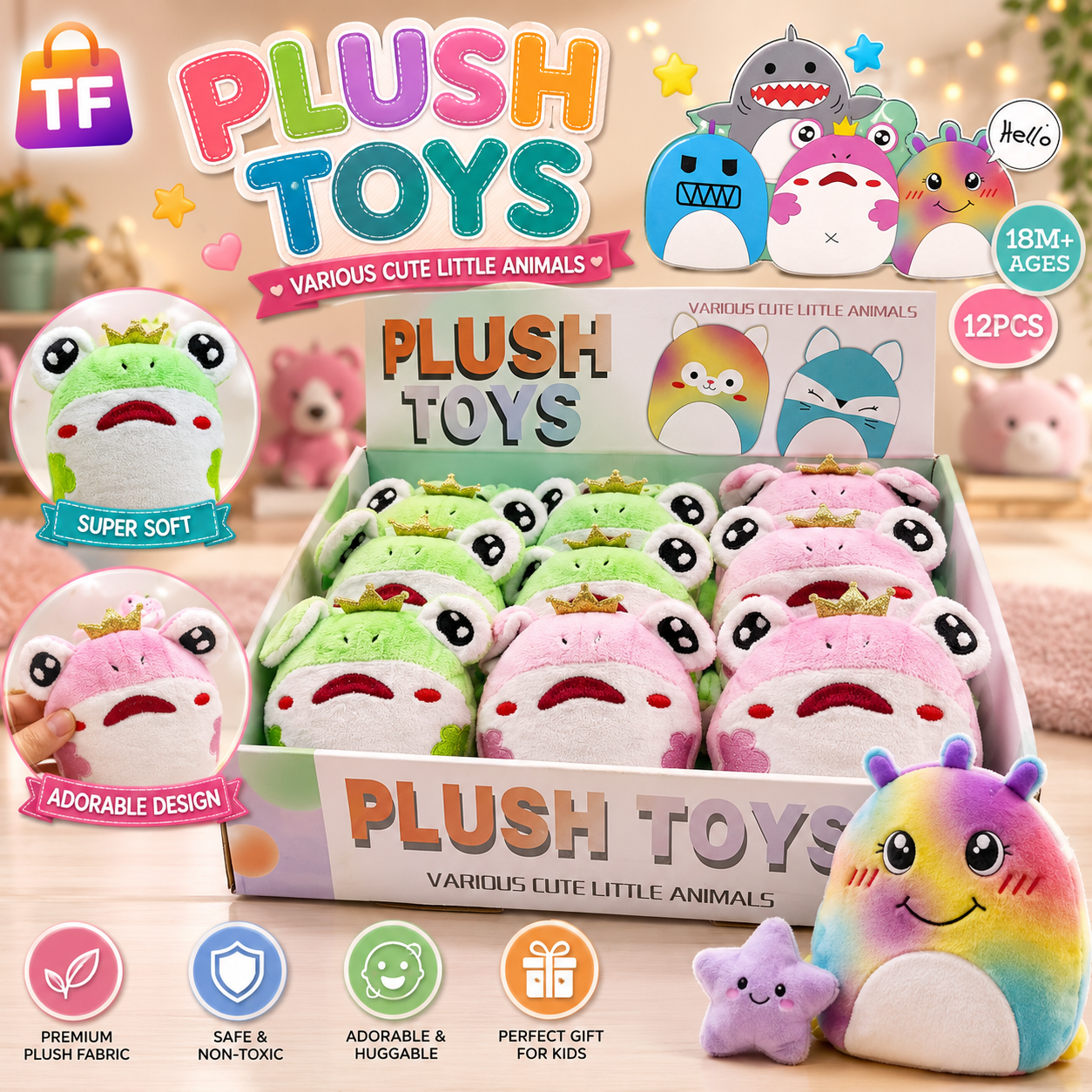 Mini Plush Monster Toy - Assorted Colors - Ages 18M+
