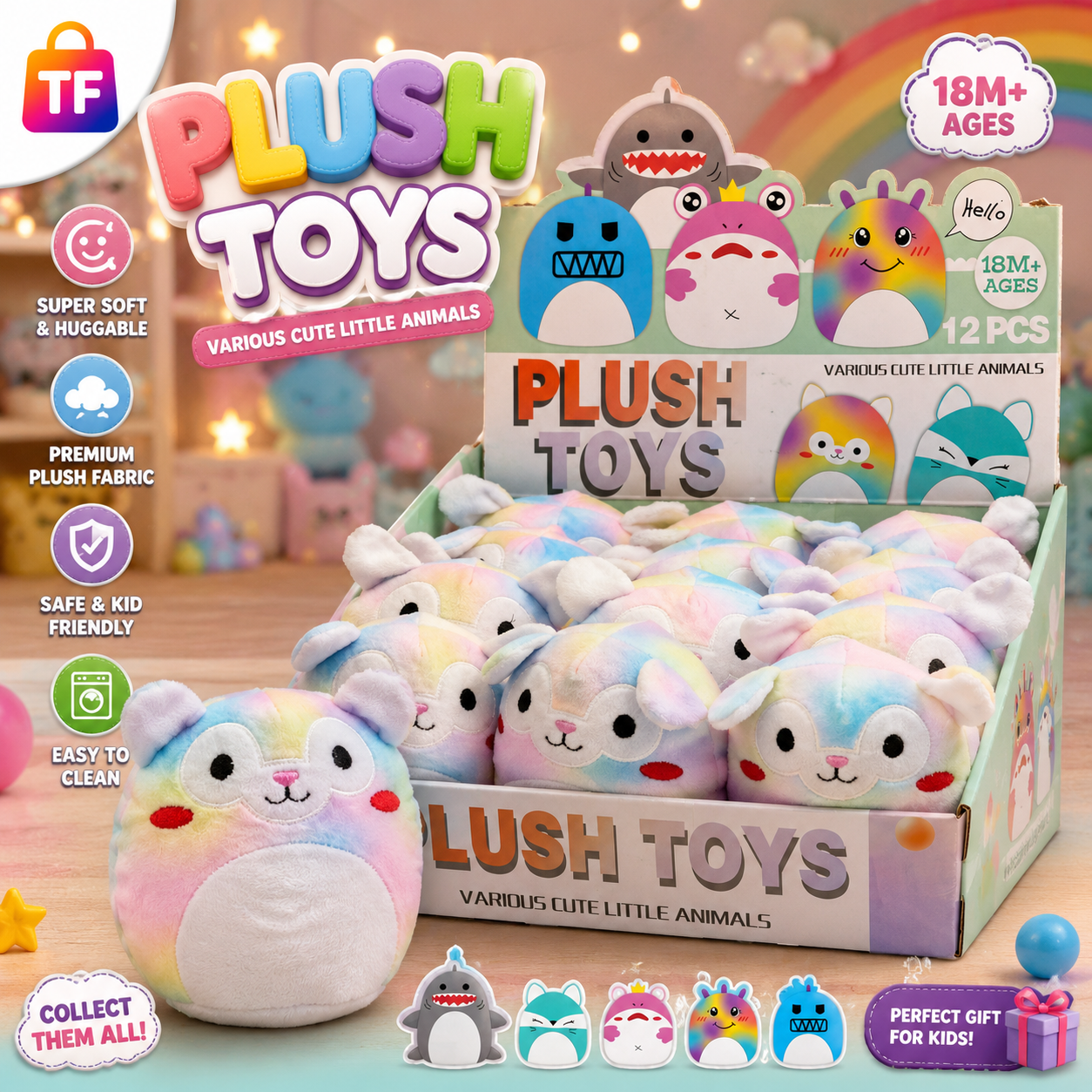 Mini Plush Pastel Animal Toy - Assorted Colors - Ages 18M+