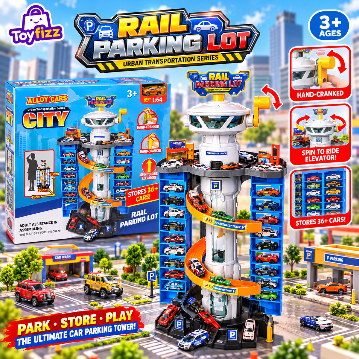 Multi-Level City Parking Garage Toy Set - Ages 3+