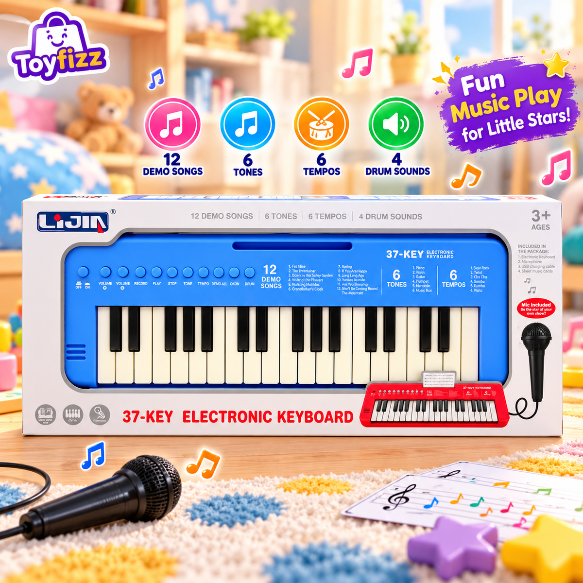 Musical Electronic Keyboard with USB Cable - 37 Keys