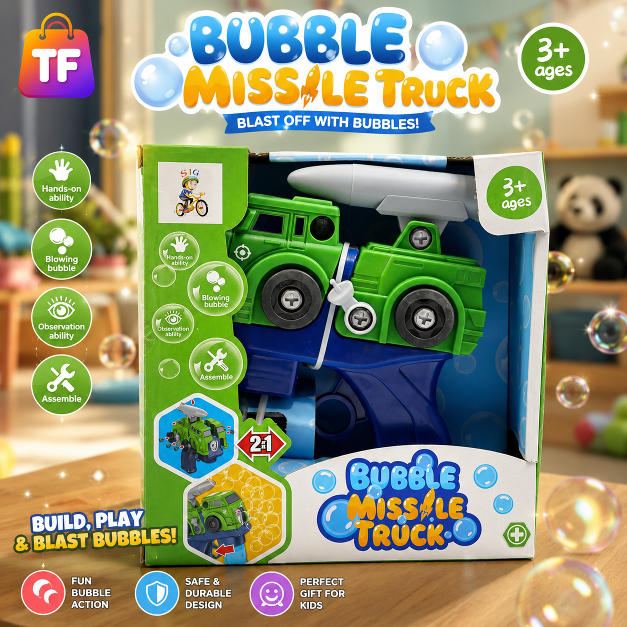 Musical Missile Bubble Truck - Green - Ages 3+