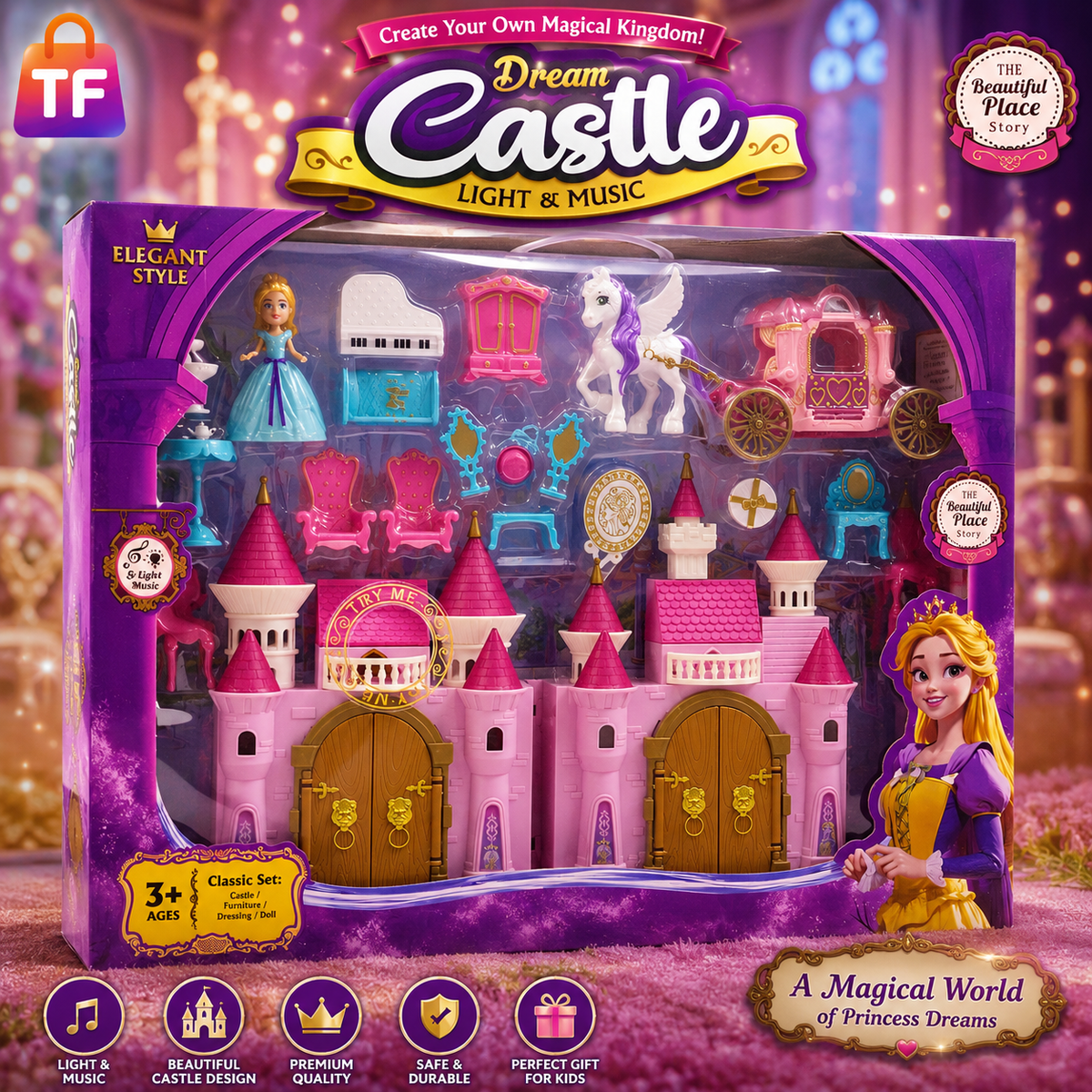 Musical Princess Castle Playset with Cart - Ages 3+