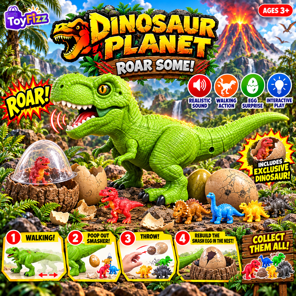 Musical Roaring Dinosaur Toy - Ages 3+