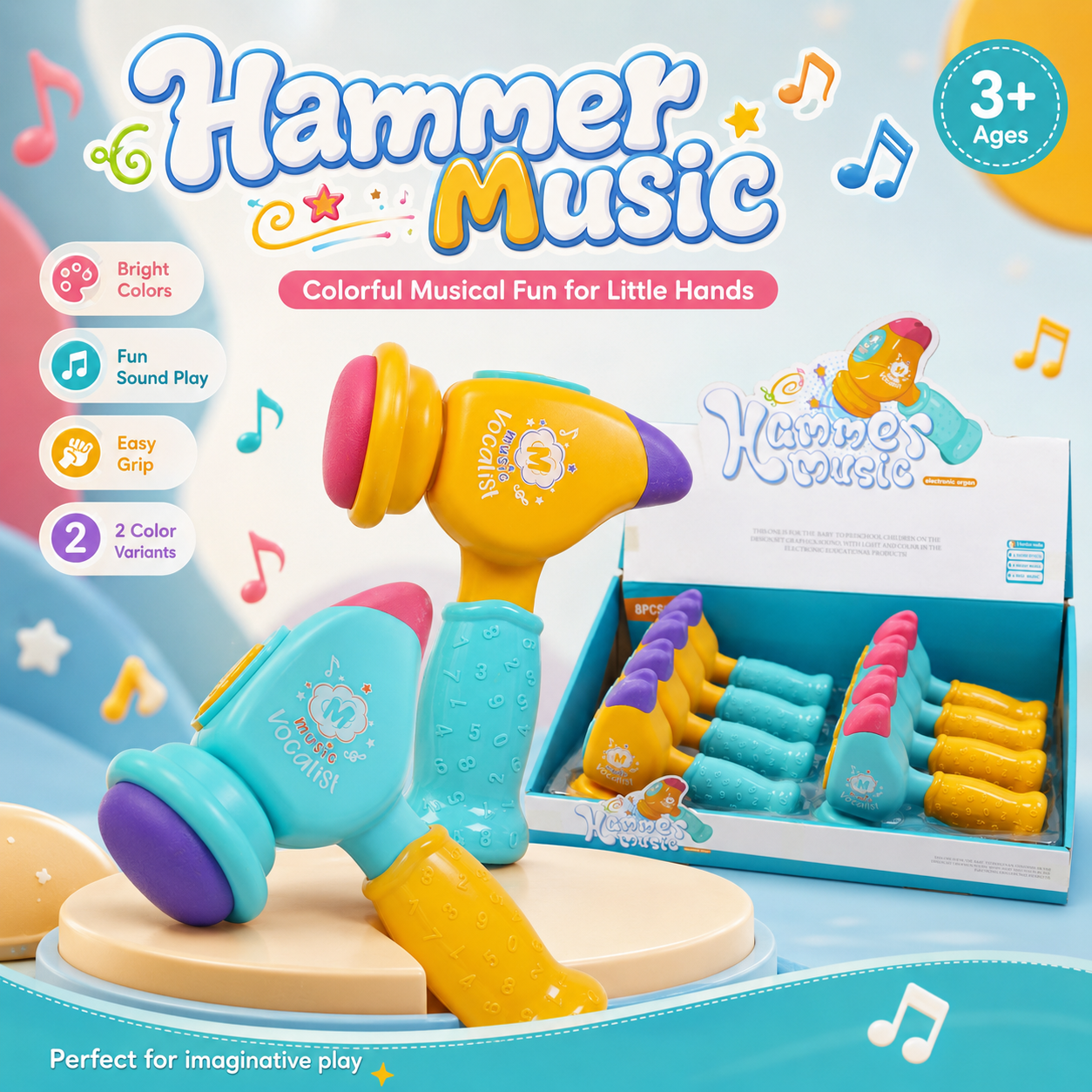 Musical Toy Hammer - Assorted Colors - for Kids