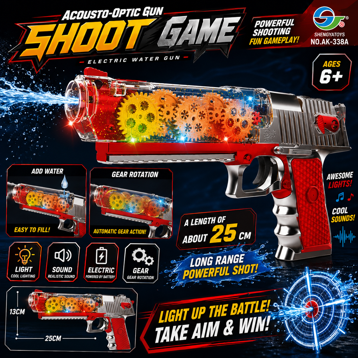 Musical Water Spray Blaster - Red - for Kids