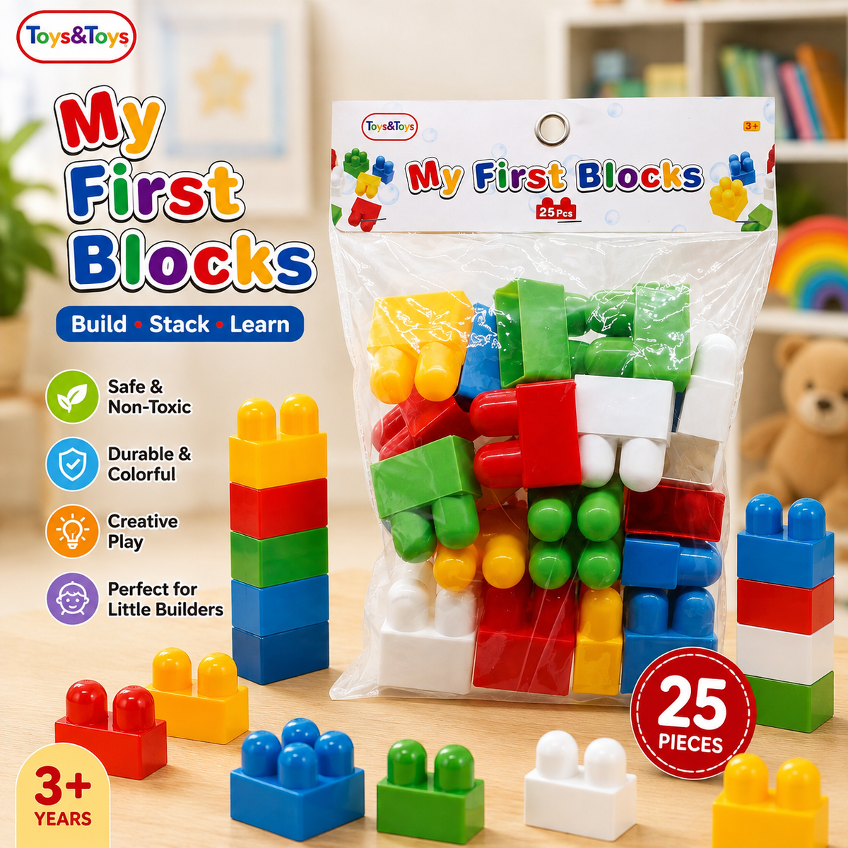My First Blocks 25 Piece Building Blocks Bag | Toys & Toys