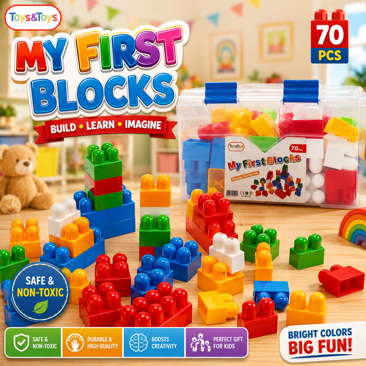 My First Blocks 70 Piece Building Blocks Bucket | Toys & Toys
