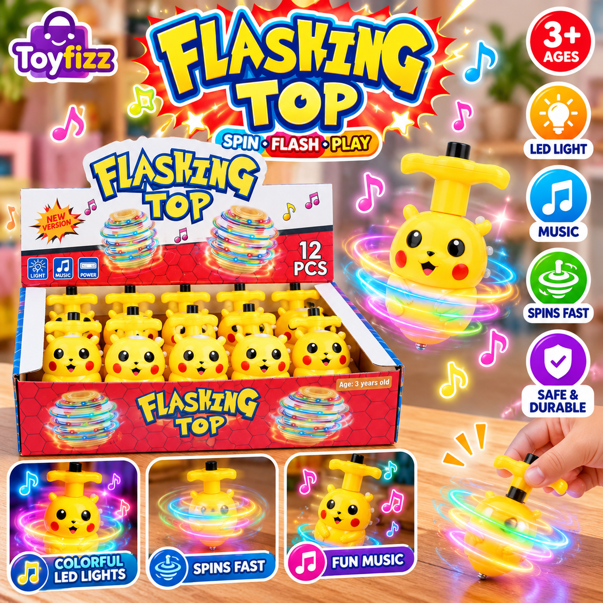 Pikachu Flashing Spinning Top Toy