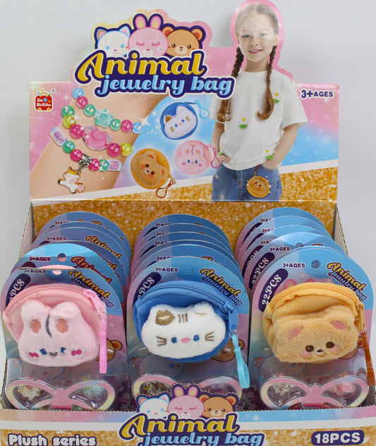 Plush Animal Bag with Beaded Strap - Assorted Designs