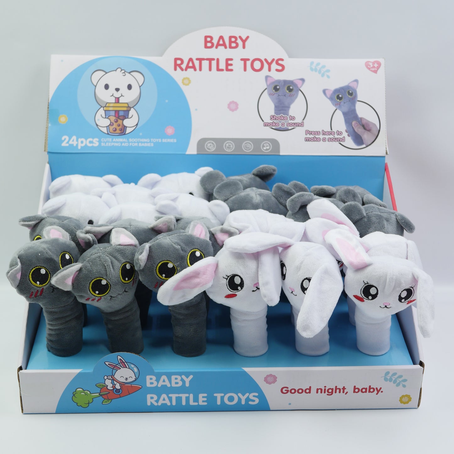 Plush Animal Pop Rattle - Assorted Design - for Babies