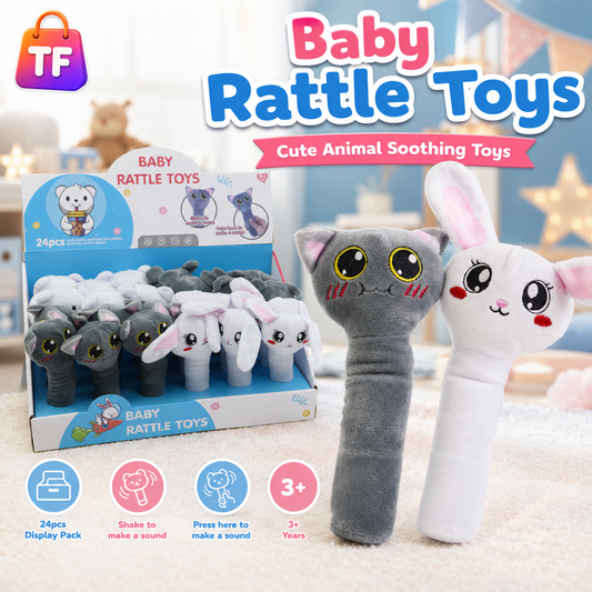 Plush Animal Pop Rattle - Assorted Design - for Babies